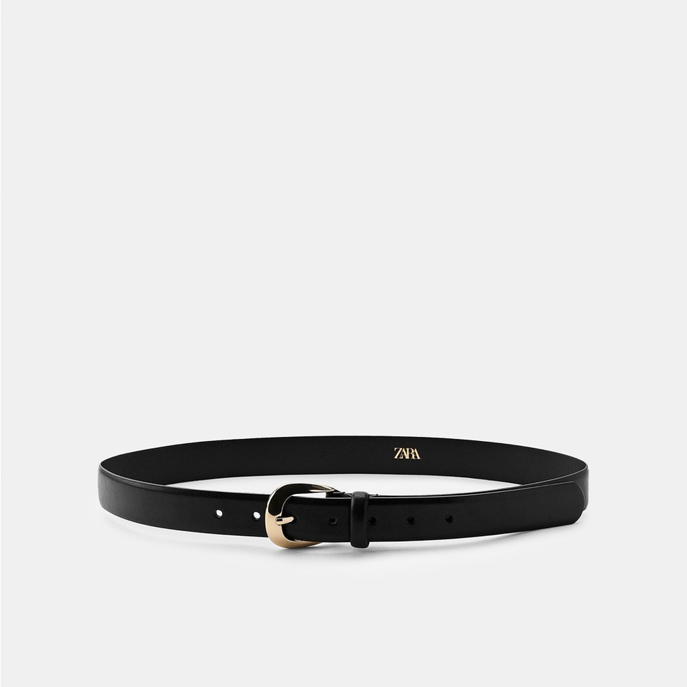 Zara 100% LEATHER BELT WITH OVAL BUCKLE - BLACK